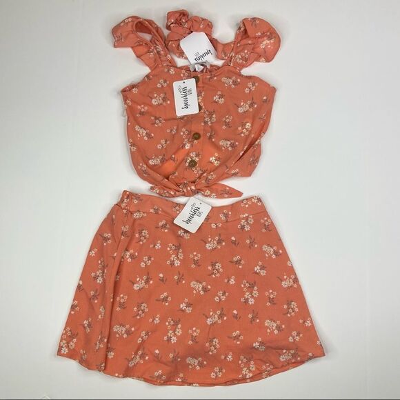 Speechless Kids 3-Piece Coral Floral Tank Skirt Scrunchie Set Size 10 - Picture 1 of 6